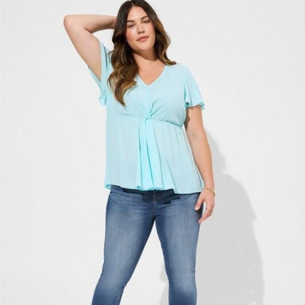 Torrid - Georgette Twist Surplice Flutter Sleeve Blouse in "Atomizer" Blue​